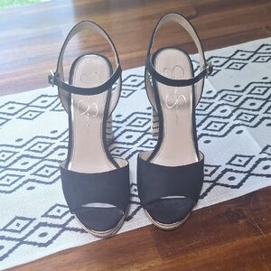 Jessica Simpson Black Sandals with Ankle Strap and Medium Heel